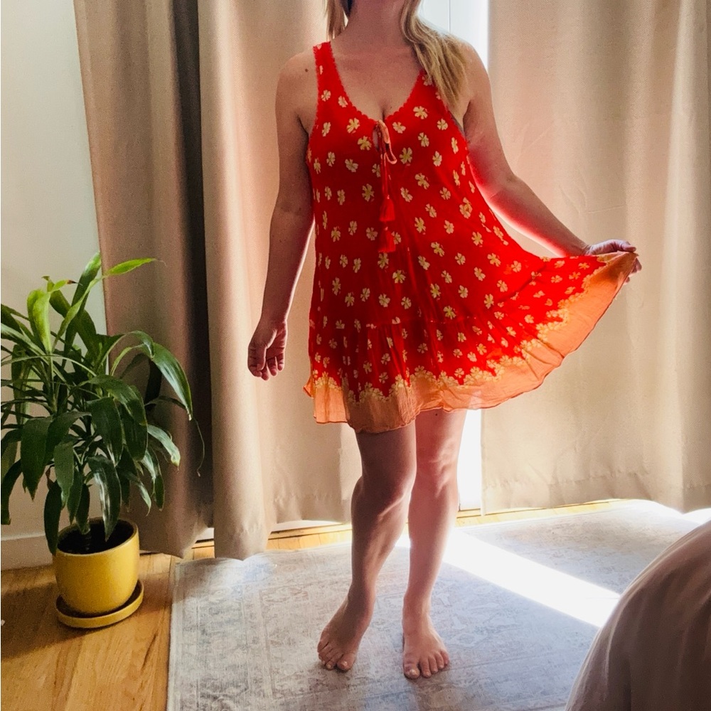 Free People Bright Red Floral Dress